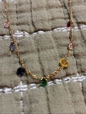 Gold Chain Necklace with Multicolor Gemstone Charms - Women Jewelry